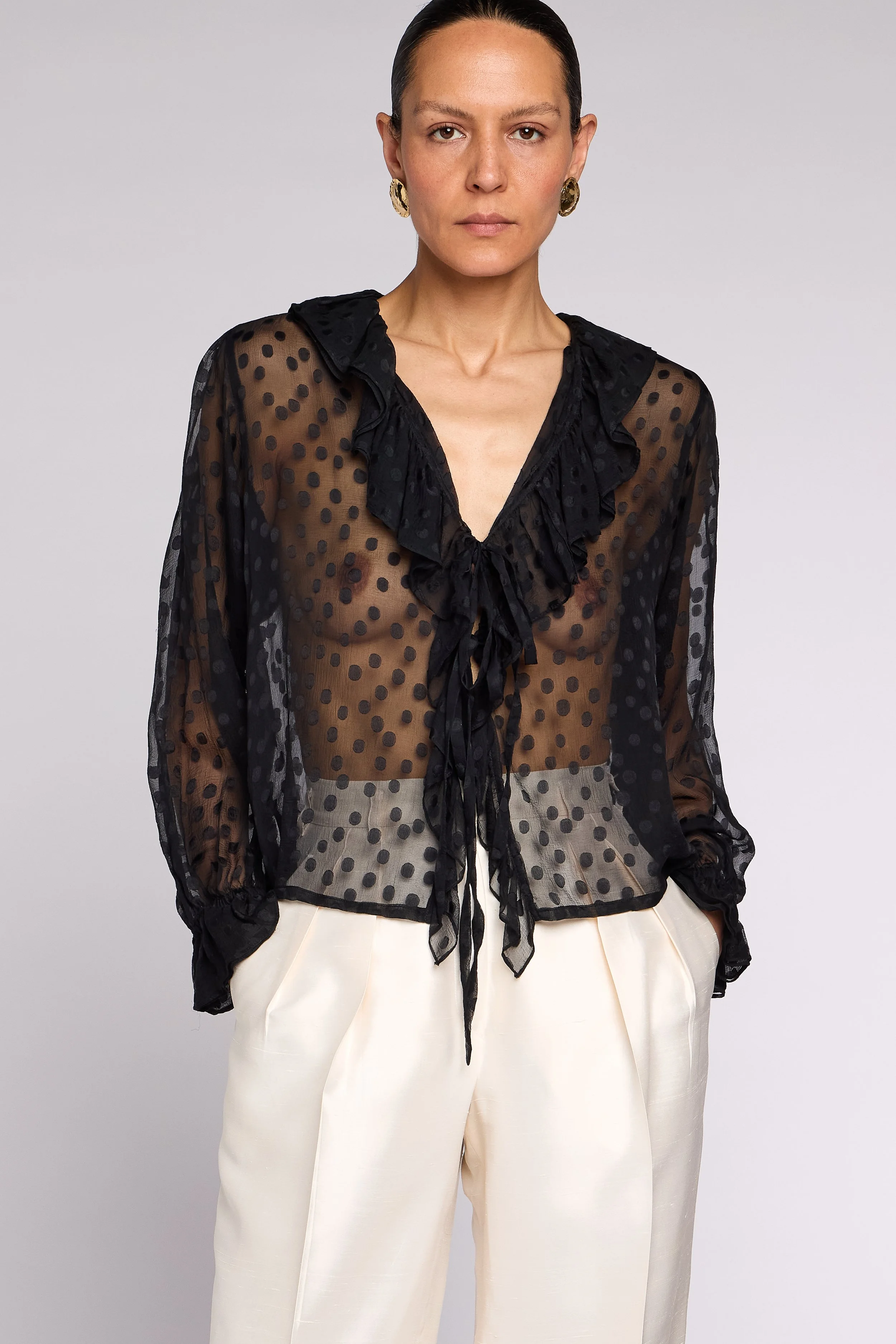その他 Yves Saint Laurent Blouse Saint Laurent A/W 1976 Black Chiffon Blouse — MAE Vintage London